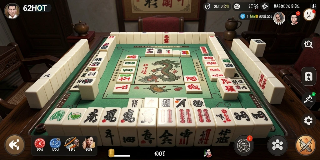 Tangkapan layar gameplay 62HOT menampilkan ubin Mahjong yang indah dan menantang.