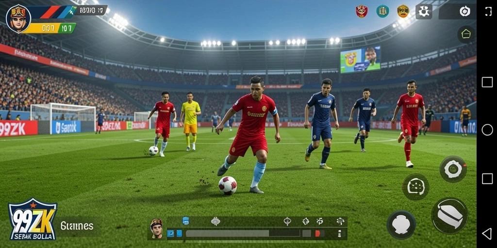 Tampilan gameplay seru di 99ZK dengan aksi sepak bola intens.