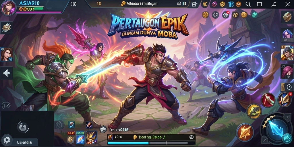 Tangkapan layar utama ASIA918 menampilkan aksi pertempuran yang intens dalam gameplay MOBA.