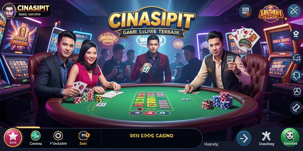Screenshot gameplay CINASIPIT yang menampilkan dealer profesional dan suasana kasino langsung.