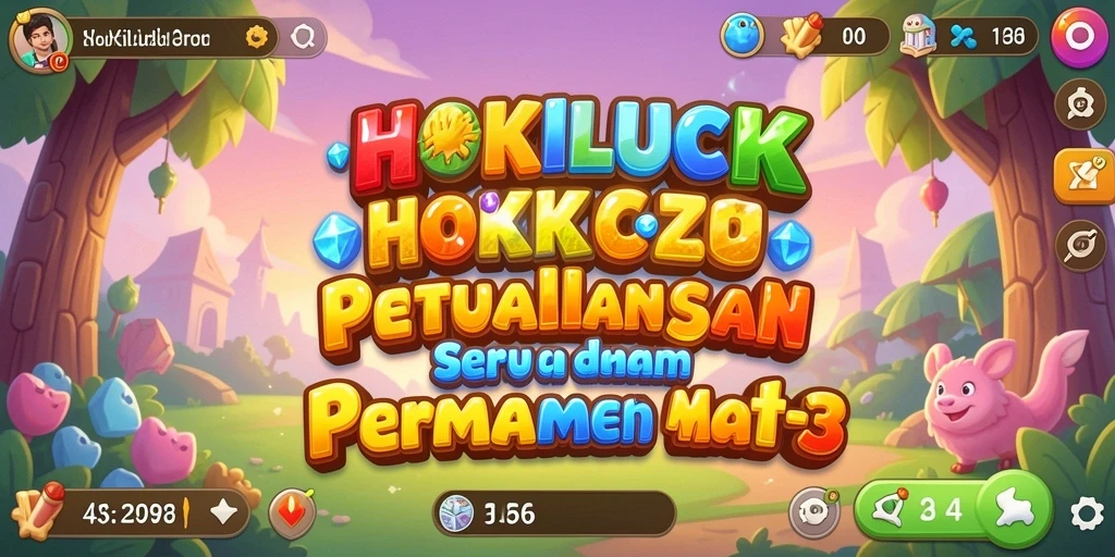 Tampilan gameplay HOKILUCK saat mencocokkan permata berwarna.