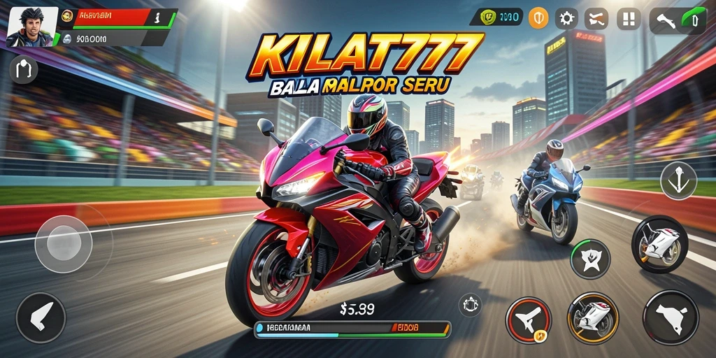 Gameplay KILAT777 yang seru dalam balapan motor.