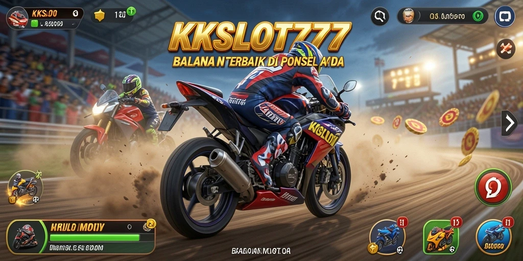 Screenshot KKSLOT777 menampilkan aksi balapan motor yang mendebarkan.