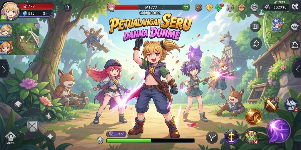 Tampilan gameplay seru di MT777 dengan karakter anime menawan.