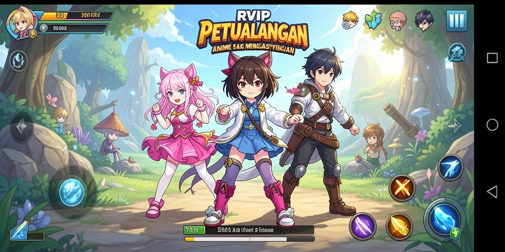 Tampilan gameplay RVIP yang memukau dengan karakter anime.